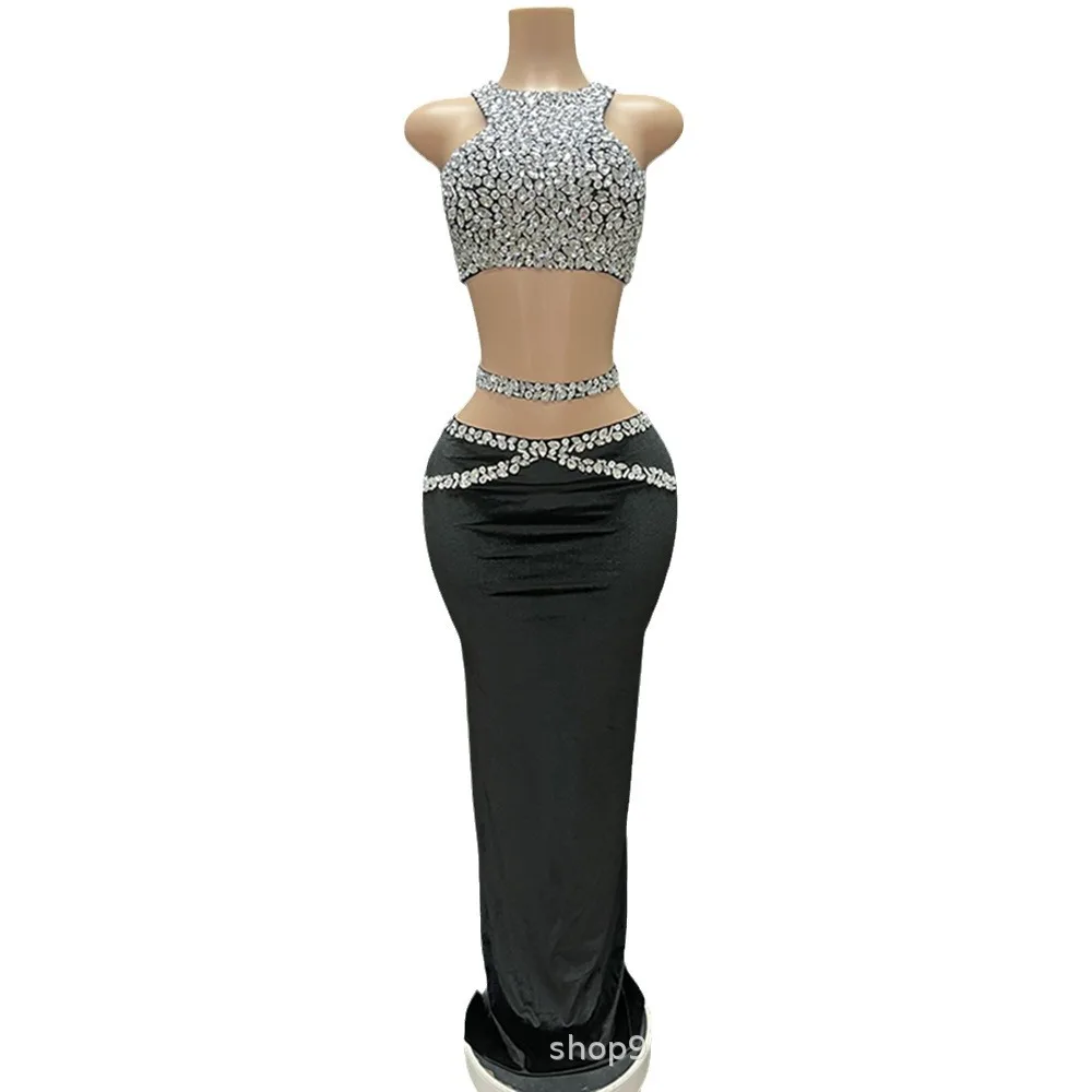 

Summer Slimming Waist Hot Diamond Two-piece Birthday Party Fashion Club Singer Music Festival Performance Costume Sequin Dresses