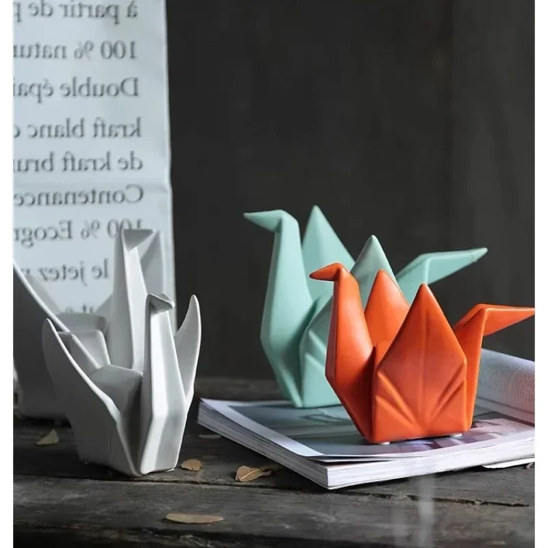 2026 Unique Paper Cranes Ceramic Handicrafts Geometric Origami Sculptures Bird Swan Decorative Figurines Home Decoration