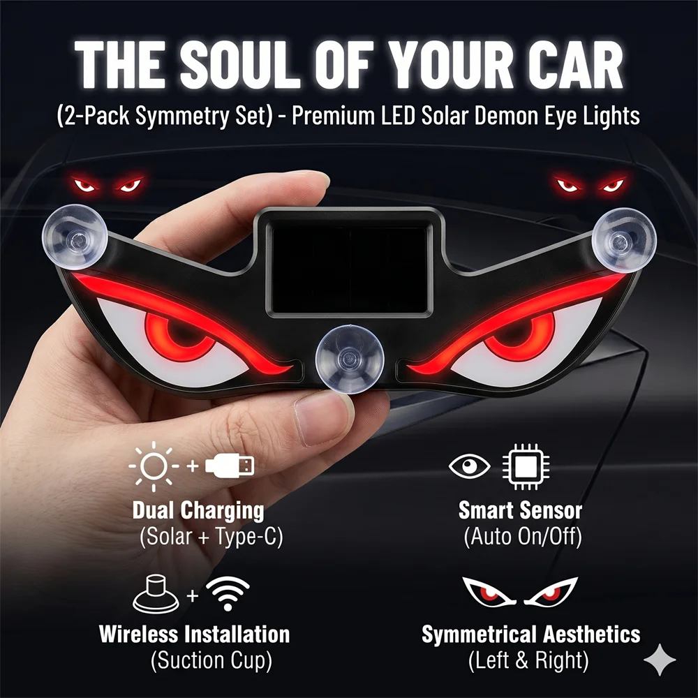 2PCS Solar Car Eyes Light LED Window Decoration Flashing Demon Eye Truck Demon Eye Dynamic Devil Eyes For LED Car