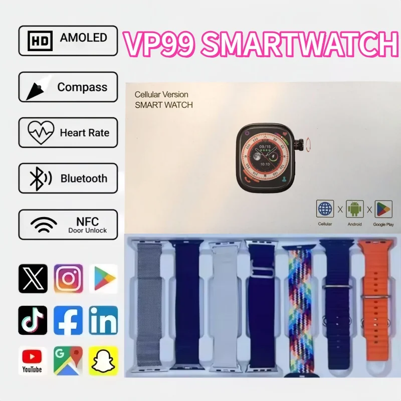 

VP99 Smart Watch 2.29 inch HD Bluetooth Call Smart Watch Sports Fitness Tracker Heart Monitor 1380mAh Smartwatch For Android