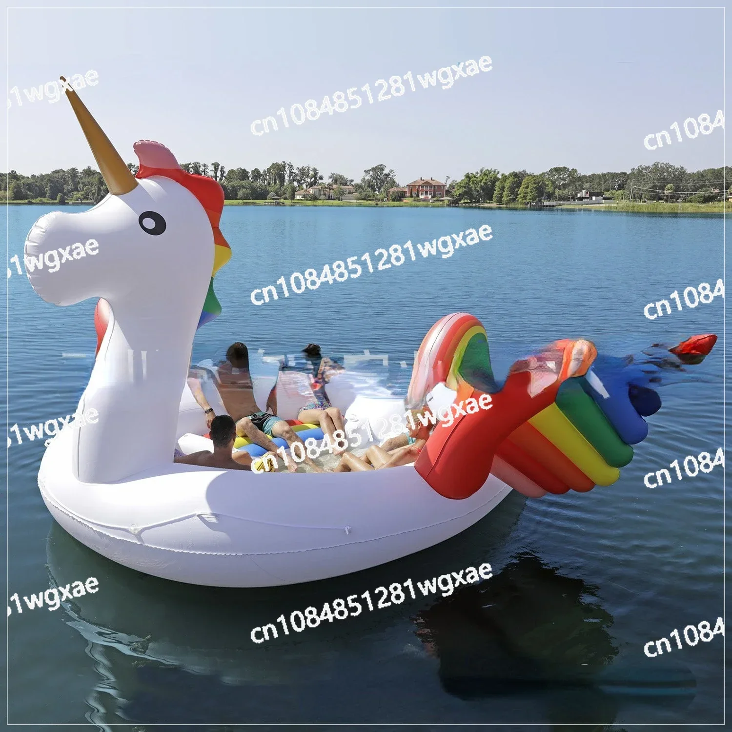 Island Floating Rafts Supply Large 6-person Inflatable Flamingo Floating Island Unicorn Water