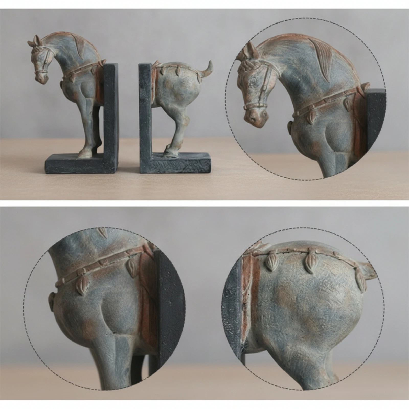 Horse Bookends Antique-Style Animal Bookends Book Holders Weathered Resin for Readers, Bookshelf, Study