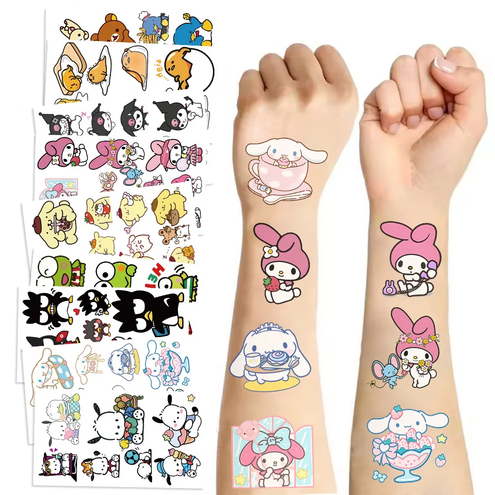 10Sheets Cartoon Sanrio Hello Kitty Kuromi Melody Temporary Tattoos Waterproof Stickers for Children Toy Decals Boys Girls Gift