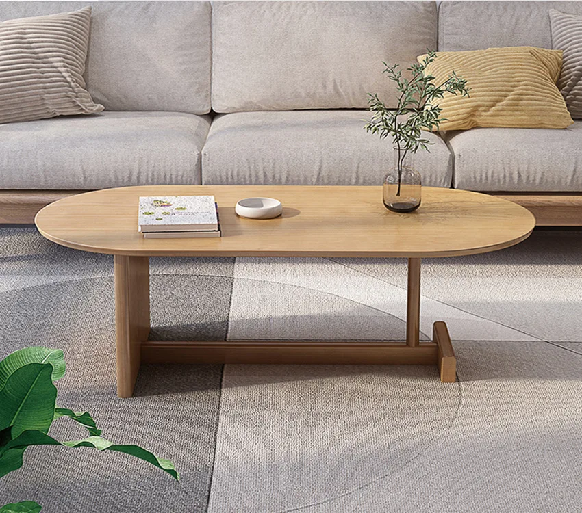 Nordic household small apartment solid wood coffee table, oval log small table, simple and modern creative low tea table