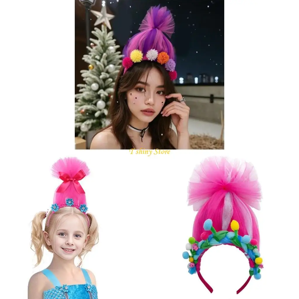 

N58F Girl Halloween Headbands Adorkable Pompoms Headwear Hairbands Fun Headwear