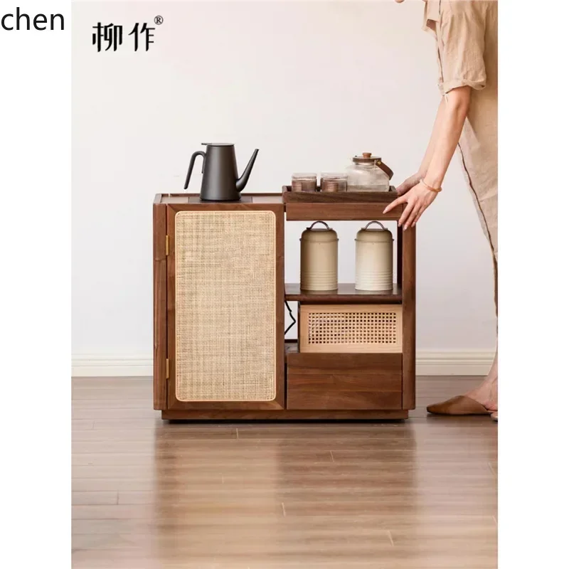 DSA  Household Tea Cabinet White Wax Wood Mobile Water Boiling Table Small Practical Companion