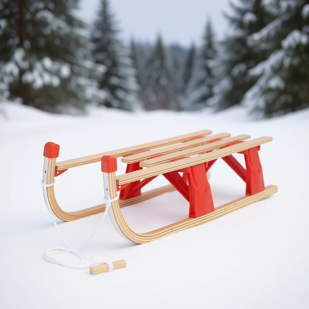 Folding Wood Sled 43.3 In For Children Snow Skiing Outdoor Winter Fun