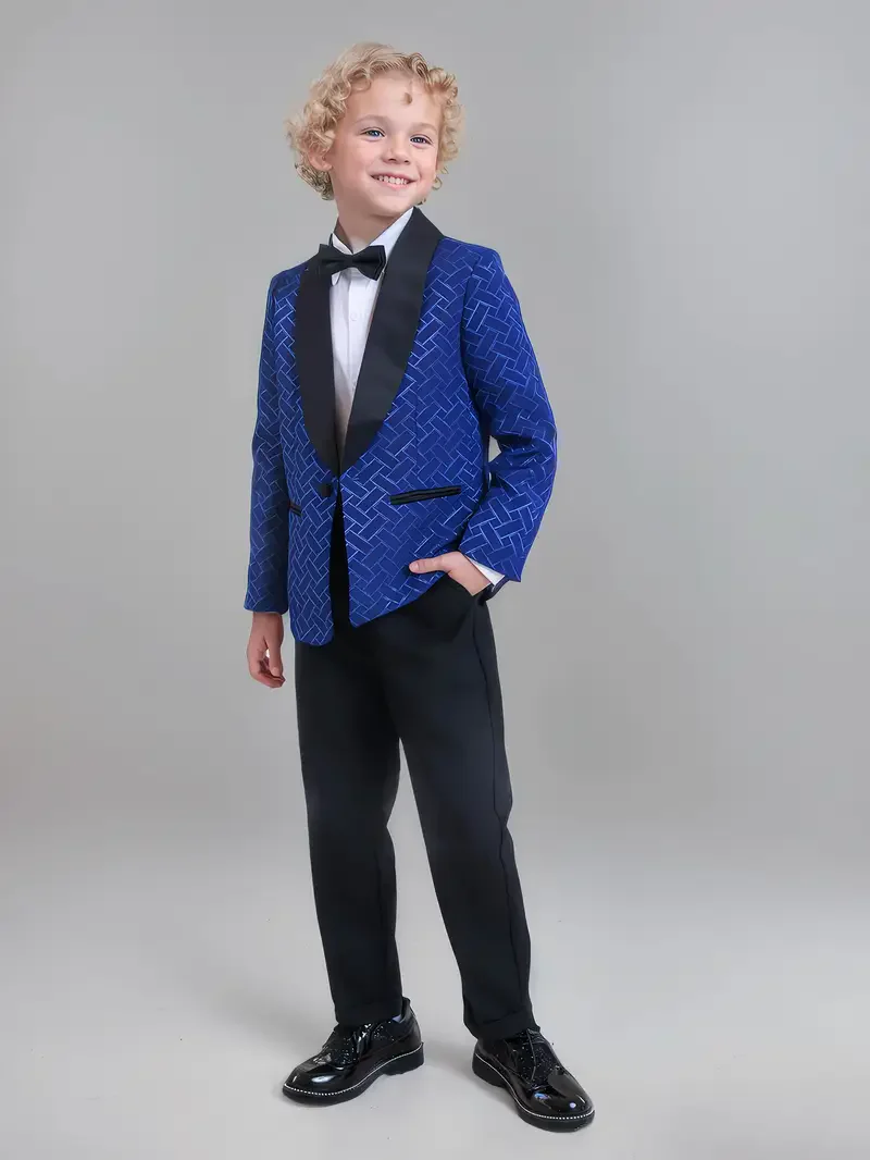 Boys Formal Plaid Jacket Pants Bowtie 3Pieces Wedding Suit Kids Piano Host Performance Costume Children's Birthday Dress