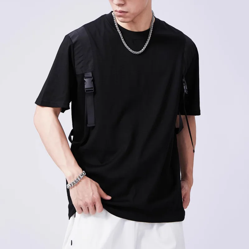 HKSH Summer New Men's Loose T-shirt Trendy Casual Ice Silk Cool Feeling Functional Shoulder Strap Niche Design Half Sleeve Tees