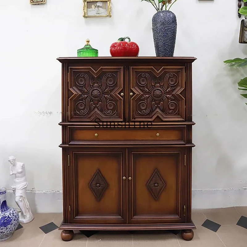 French retro solid wood tenon and mortise household dining side locker  FT