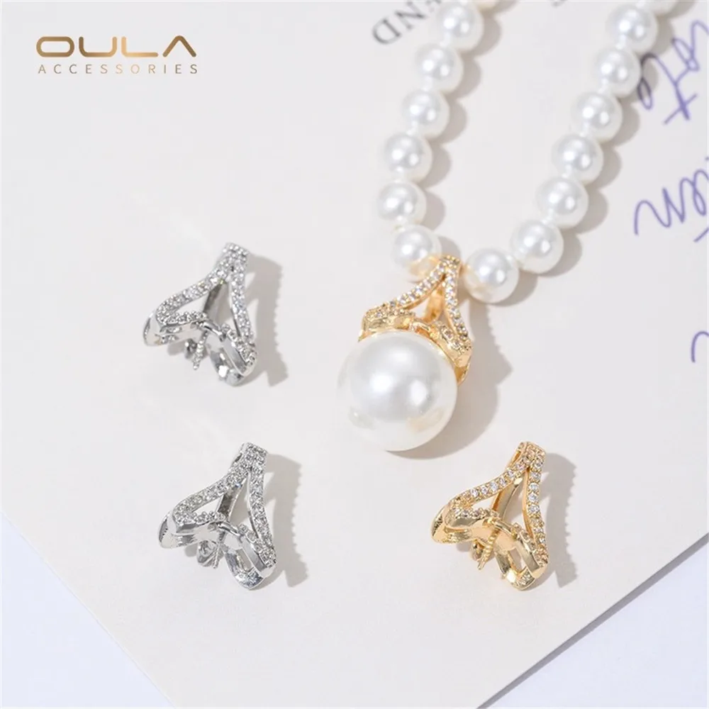 1pcs Diy Hand-stuck Pearl Necklace Pendant Accessory with 14K Gold Inlaid Zircon and Fish Tail Bead Setting