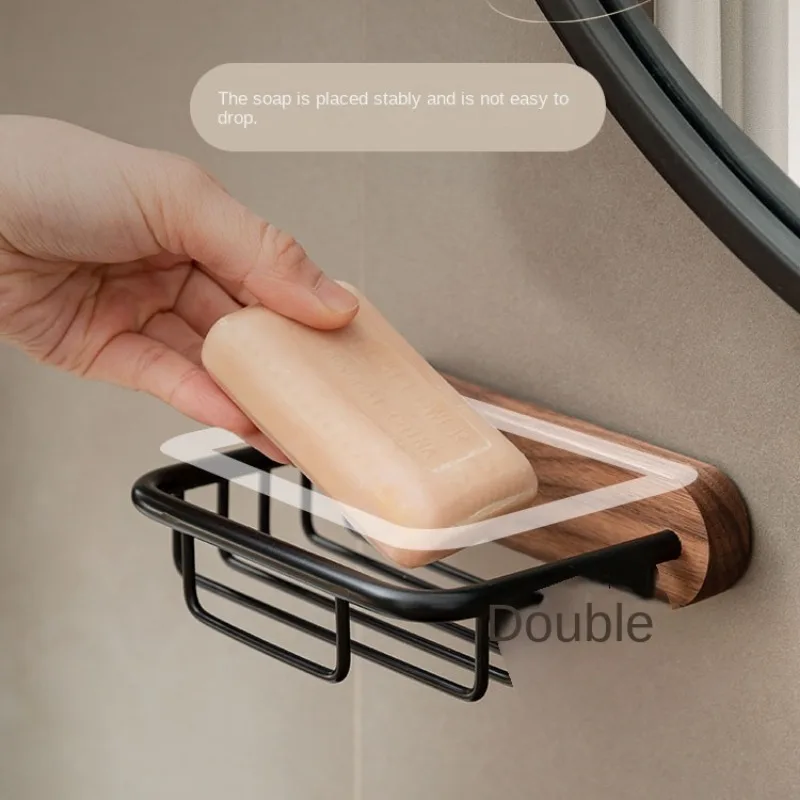 Creative Perforation-free Wooden Soap Shelf Bathroom Wall Hanging Storage Shelf Bathroom Accessories Hollow Soap Storage Basket
