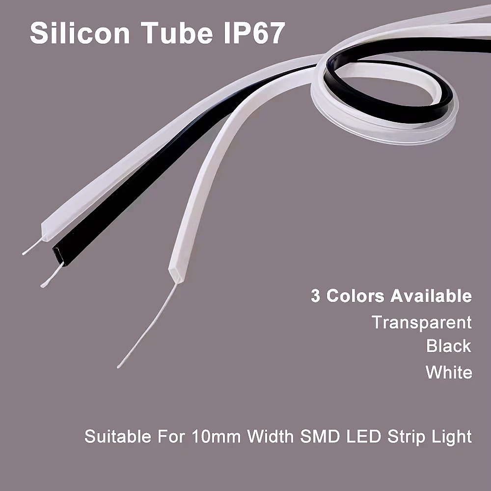 Tubo de silicona impermeable IP67, Color negro y blanco transparente, 1-5m para 10mm, PCB de ancho, SMD 5050, 3528, WS2811, WS2812B, tira de luz LED