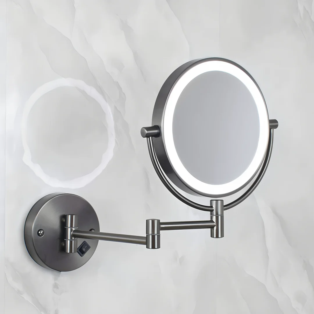 Brass Antique LED Cosmetic Mirror 3X:1X Magnifying Dressing Mirror 8 Inch Fodable Makeup Mirror Wall Mounted Bathroom Mirror