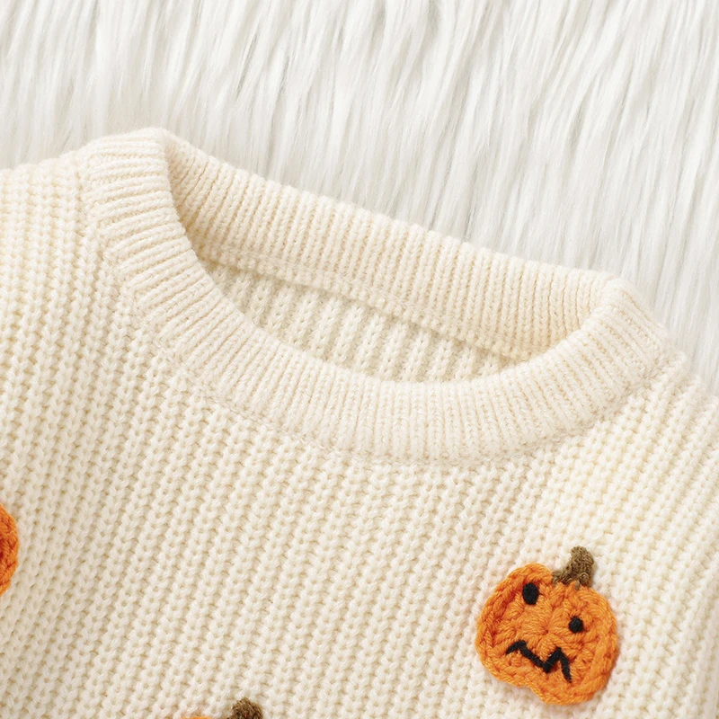 New Baby Boys Girls Clothes Winter Orange Halloween Pumpkin Knit Newborn Infant Unisex Sweaters Pullovers Purple Toddler Jumpers