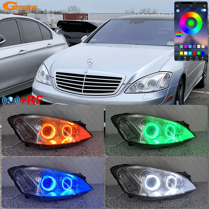 

For Mercedes Benz S Class W221 2007 - 2011 2012 2013 Bluetooth APP Ultra Bright Multi Color RGB LED Angel Eyes Kit Halo Rings