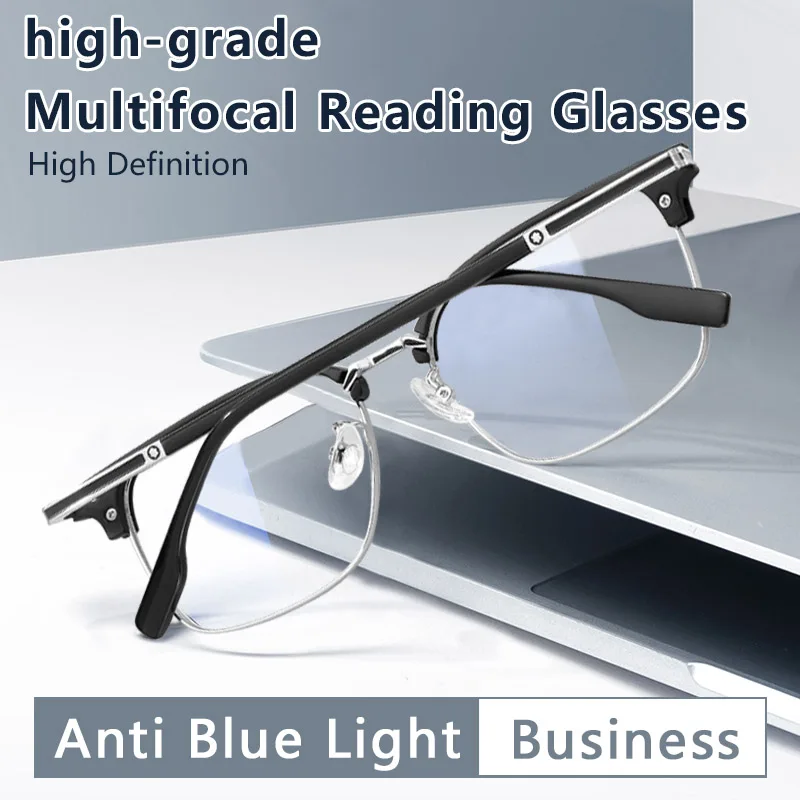 

Progressive Reading Glasses Men,Anti Blue Ray Anti-fatigue Square Presbyopia Eyewear Intelligent Progressive Multifocal Lenses