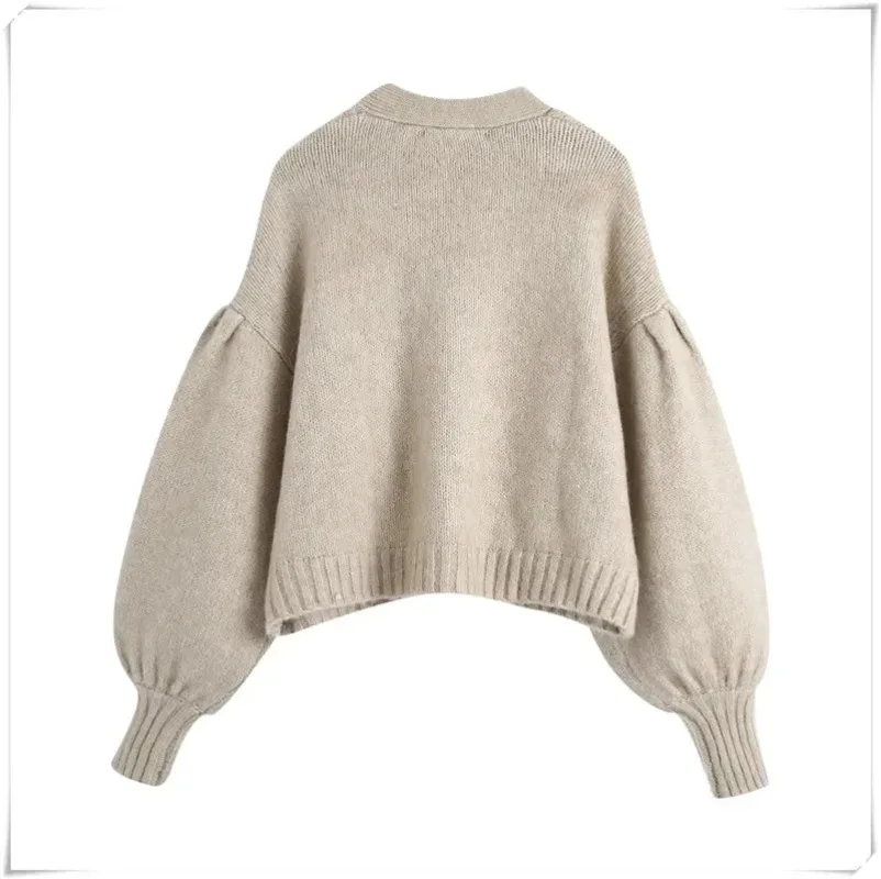 Maglione Casual da donna con scollo a v maniche a lanterna moda fiocco bottone Cardigan lavorato a maglia donna autunno e inverno nuovo maglione