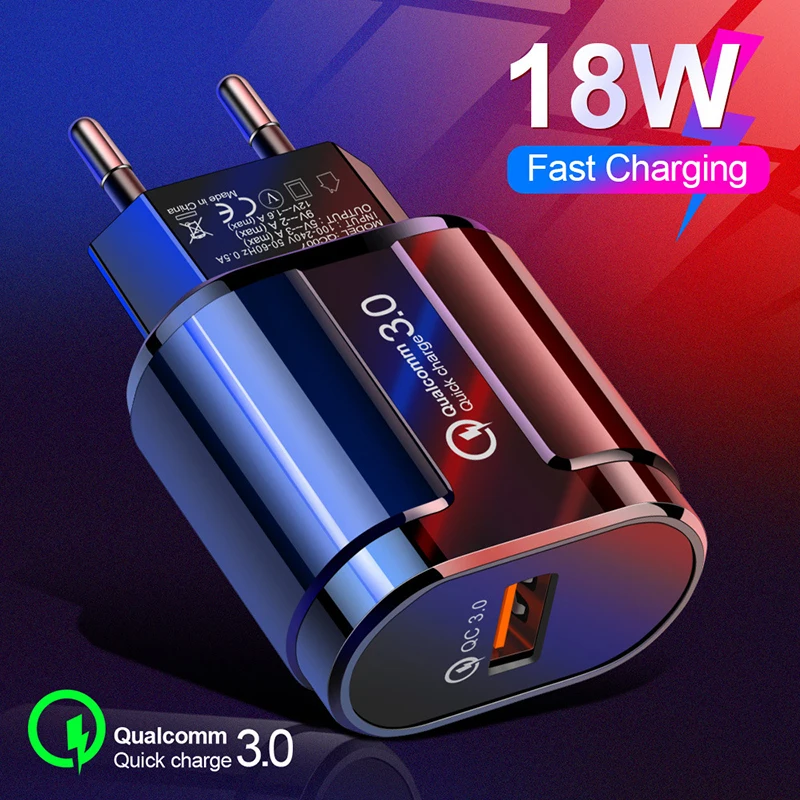 18W QC 3.0 USB Wall Charger Fast Charging Block Single Port Power Adapter Safe Travel Plug Works with Mobile Phones Black