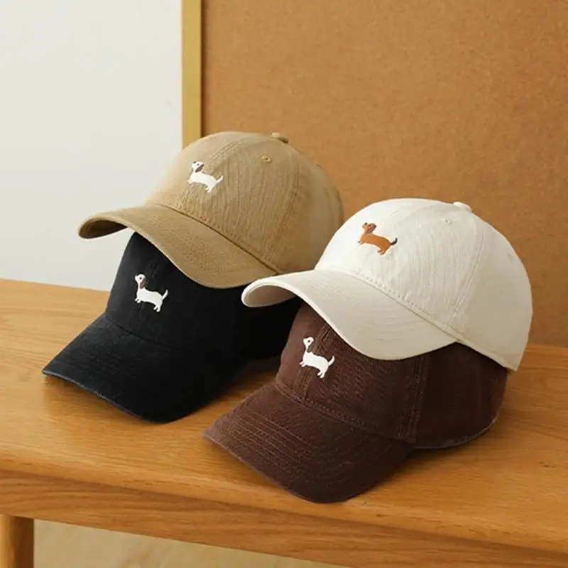 39BD Cartoon Canine Stitched Baseball Hat Cotton Adjustable Hat Flexible Unisex Headgear 8 Colors