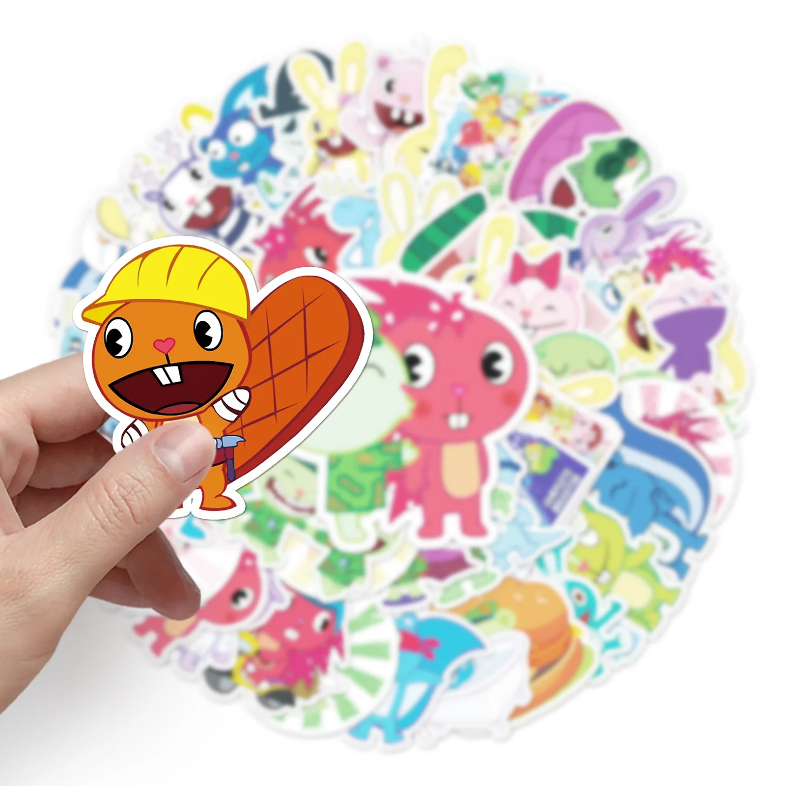 50 Stück Kawaii Cartoon Happy Tree Friends Aufkleber Lustige Graffiti Wasserfeste Aufkleber Spielzeug für Laptop Gitarre Scrapbook Handyhülle Geschenke – Detail 2