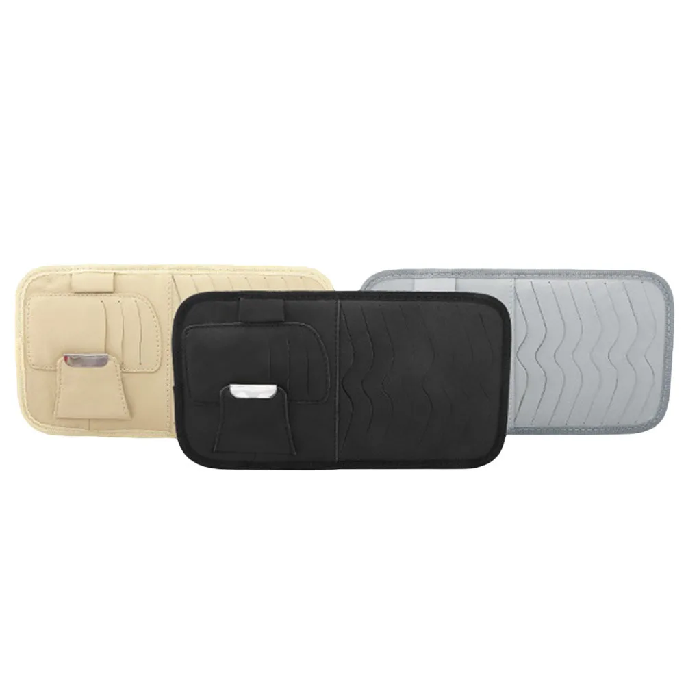 

Visor Storage Pouch Beige Practical Organizer for Eyeglasses Cards Licenses Receipts Auto Clip Car Glasses Clamp