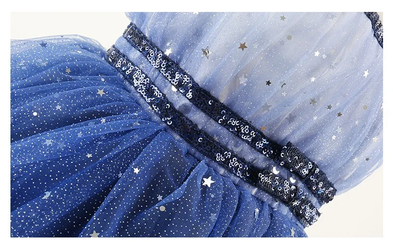 3-10 year old baby clothes new sleeveless mesh sequin fluffy girl princess dress birthday party gradient blue star evening dress