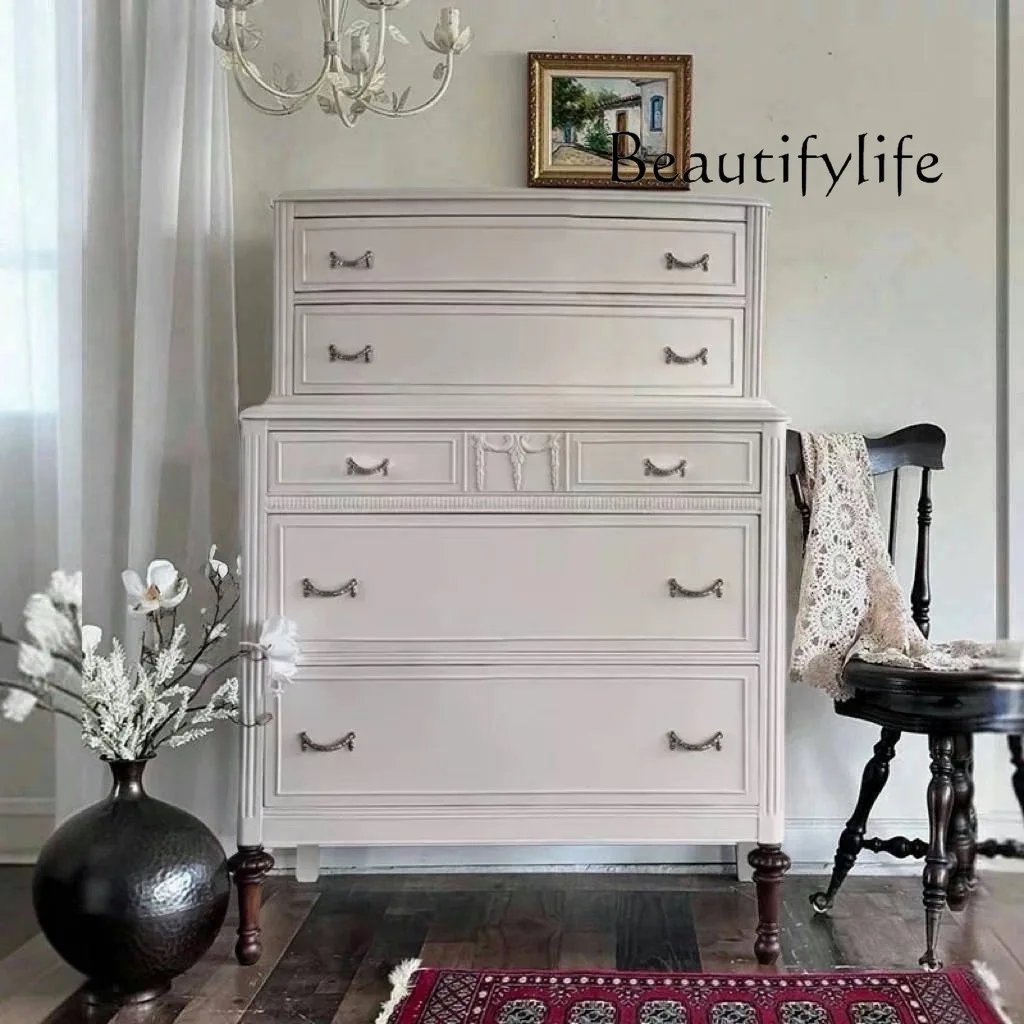 

French retro chest of drawers bedroom engraved storage American country living room decoration sofa side cabinet designer