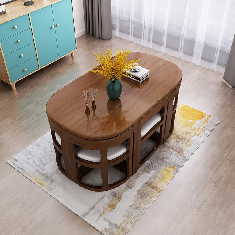 All Solid Wood Small Apartment Restaurant Simple Modern Household Dining Table Light Luxury Space Saving Rectangular Dining Tabl