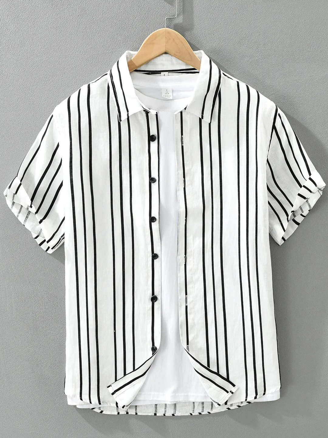 Japanese Style Pure Linen Short Sleeve Shirt Men Summer Thin Breathable Full Linen Shirt Retro Style Casual Printed Shirt