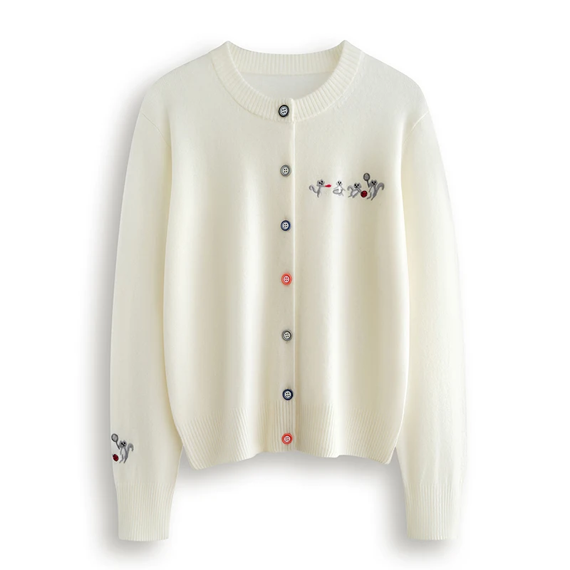 

Autumn and winter new O-neck women's cardigan 100% cashmere knit long sleeved jacket button sweater women's winter coat