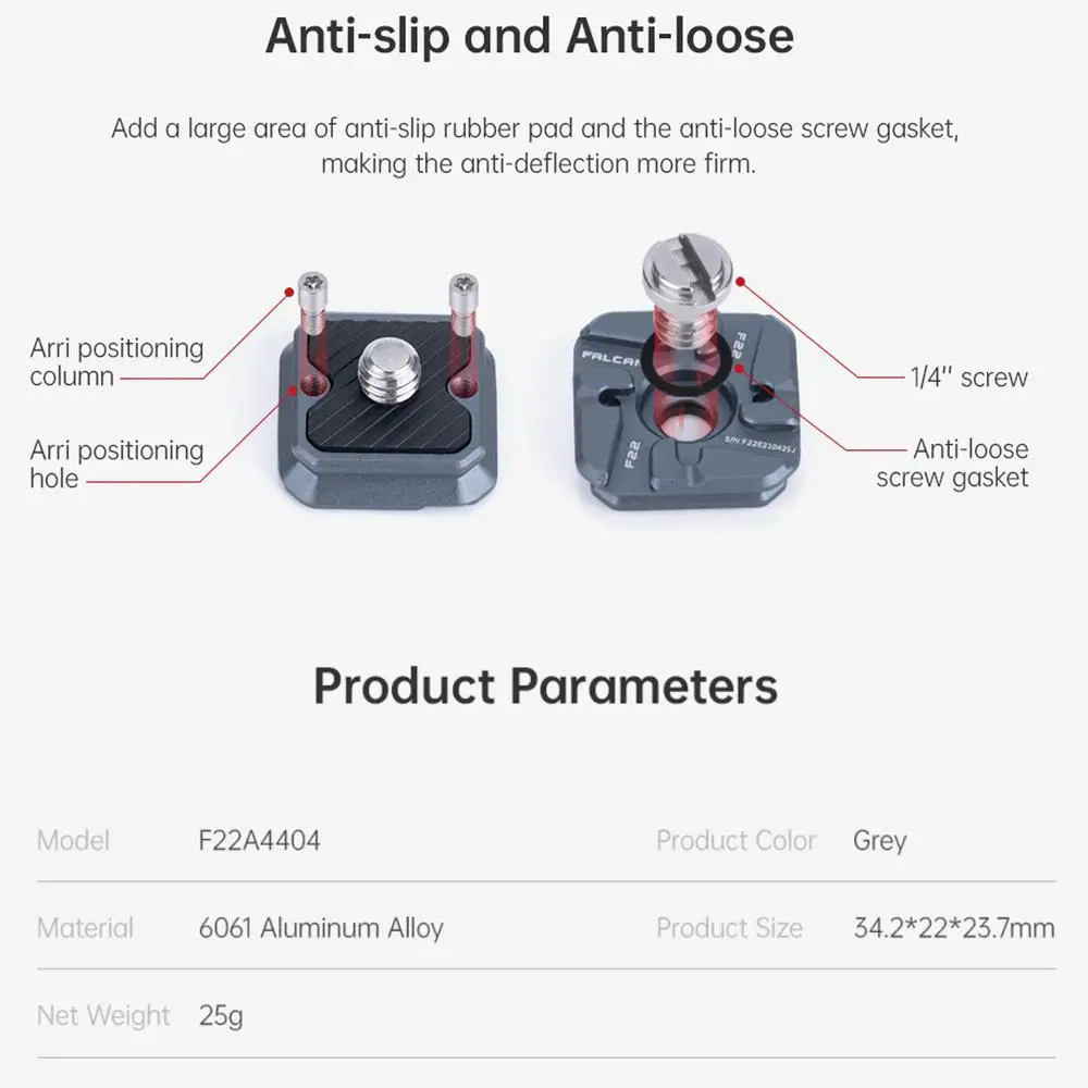 FALCAM F22A4403/F 224404 /F 224402   Placa de sistema de liberación rápida 1/4'' a accesorios de montaje para cámara Nikon Canon Sony DSLR