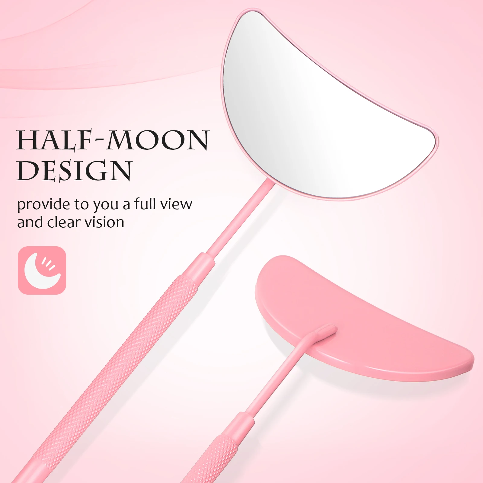 2 قطعة مرآة تمديد رمش يده مرآة زجاجية نصف القمر شكل عدم الانزلاق لاش أداة فحص الرموش الإمدادات ، #3