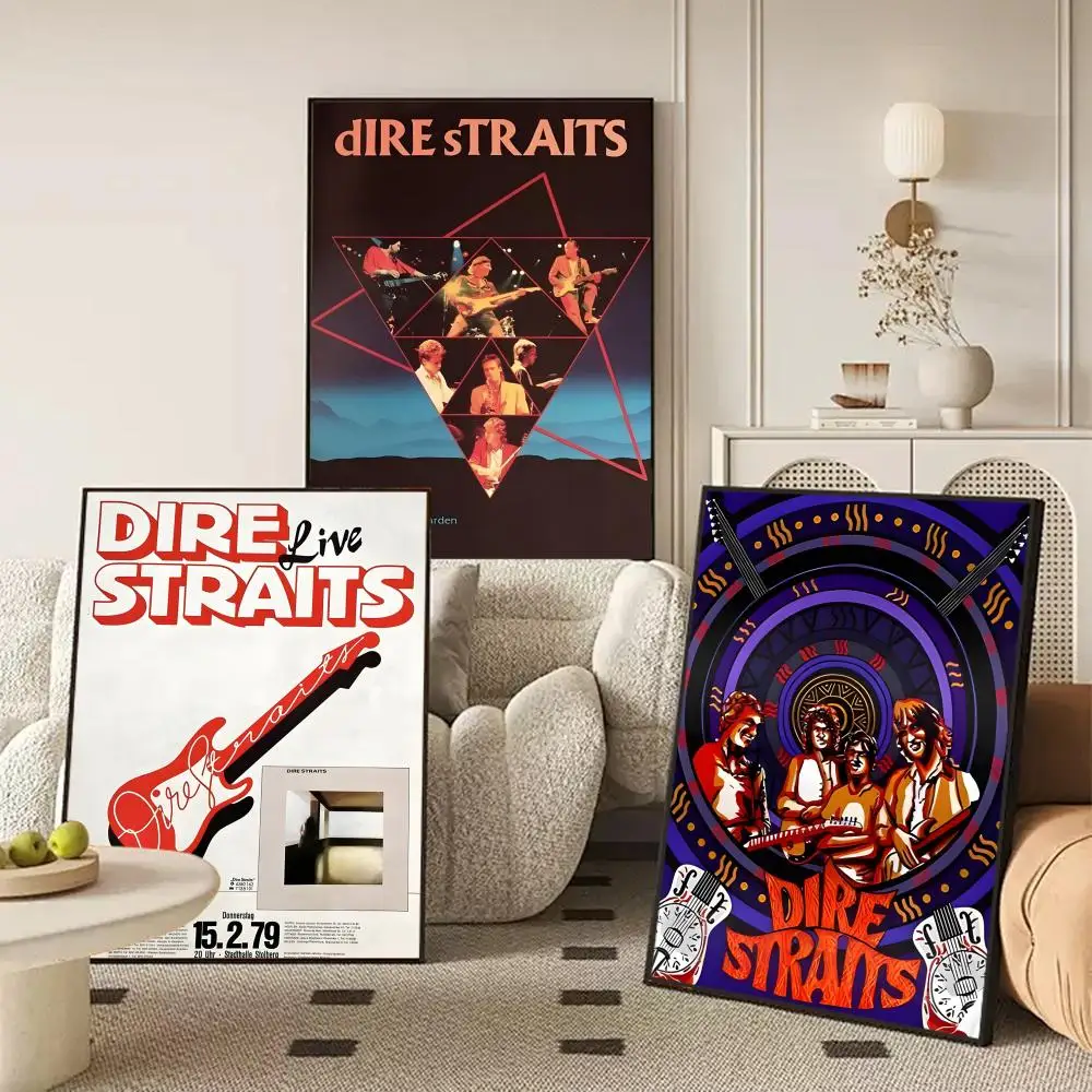 Band D-Dire S-Straits Poster Waterproof Self-Stick Wall Art Stickers, Removable Wall Decor for Living Room and Bedroom
