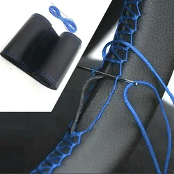 DIY Soft Leather Steering Wheel Covers Universal Braid Car Steering-wheel With Needles Thread DIY Hand Sewing Gift Steering Whee