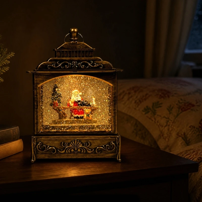 Lighted Christmas Water Display with Santa Workshop Scene, Circulating Reflective Particles and a Falling-Snow Effect for B03E