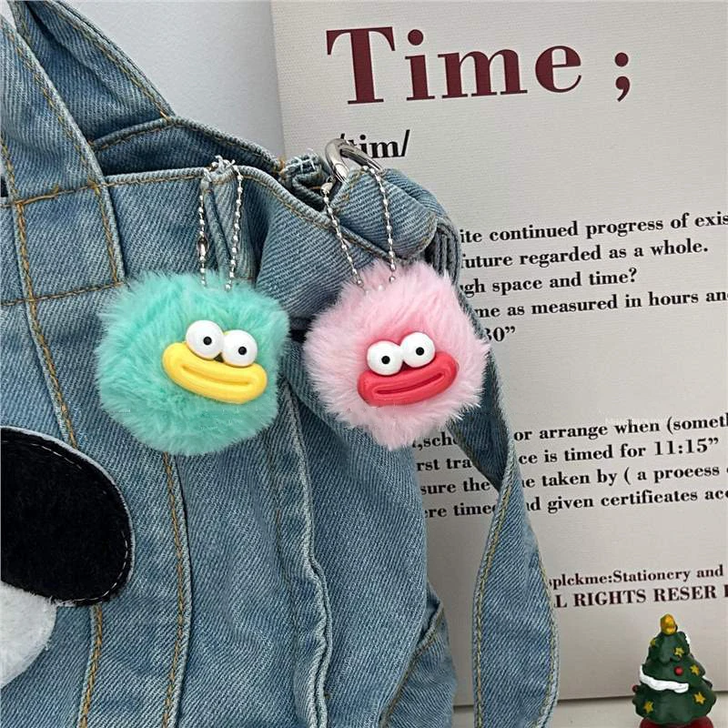 Cute Sausage Mouth Hair Ball Keychains Funny Plush Doll Pendant Key Ring Charms Backpack Car Decor Bag Pendant Accessories Gifts