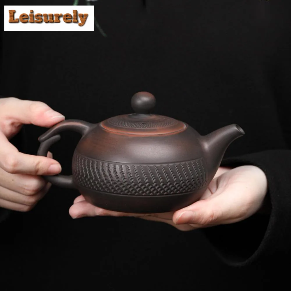 220ml Handmade Jumping Knife Teapot Chiense Qingxi Purple Pottery Pot Tea Maker Kettle Aesthetic Drinkware Accessories Ornaments