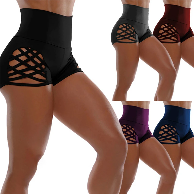 

2022 Women Shorts Leggings High Wasit Hollow-out Workout Safty Panties Sports Fitness Ultra Shorts Gym Wear Good Elastic