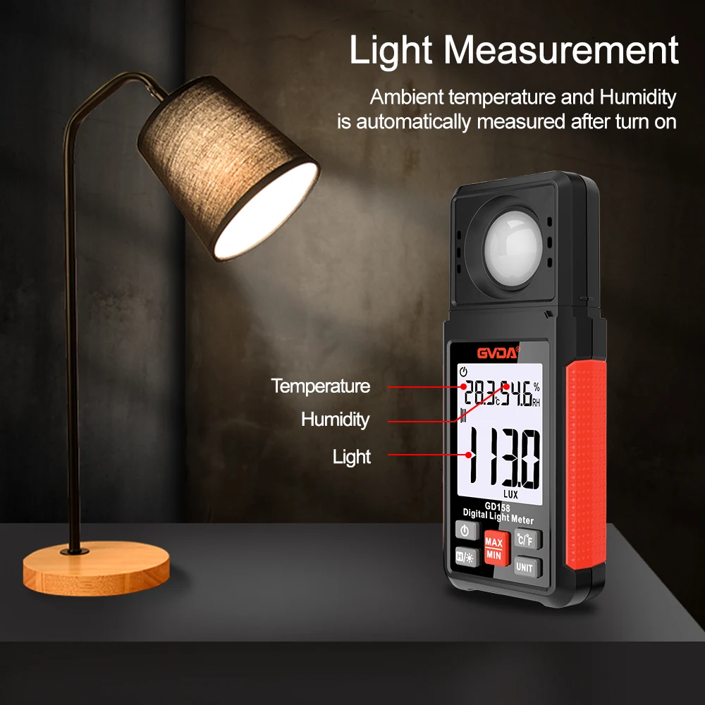 GVDA Digital Light Meter Lux Meter Illuminometer Measurement Range 200000 Lux Illuminance Meter Photometer Brightness Tester