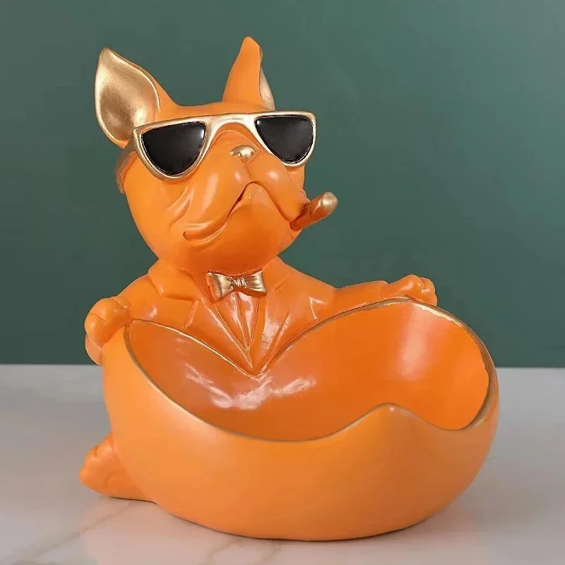 French Bulldog Sculpture Metal Dog Statue With Storage Tray & Coin Bank Key Snack Holder, Entry Table Decor Gift For Dog Lovers