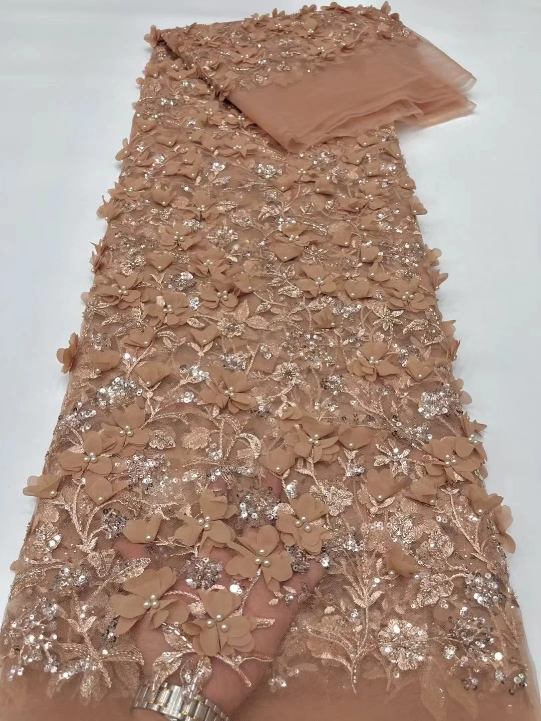 Африканское 3D цветочное кружево ручной работы, французская тюлевая кружевная ткань, вышитые наклейки, нигерийская ткань для шитья платьев