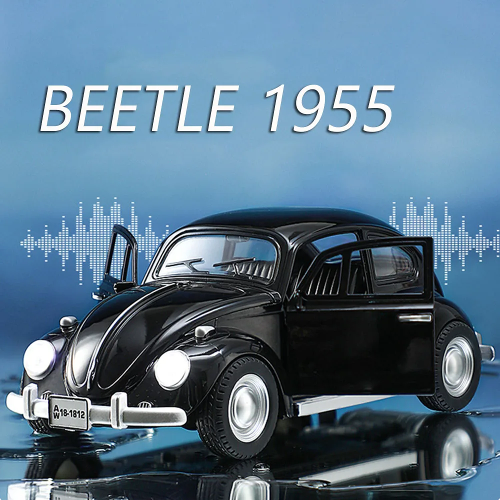 

1:18 сплав Volkswagen Beetle 1955 автомобили литые под давлением игрушки миниатюрные модели 4-дверные открытые колеса транспортные средства подарки на день рождения для мальчиков