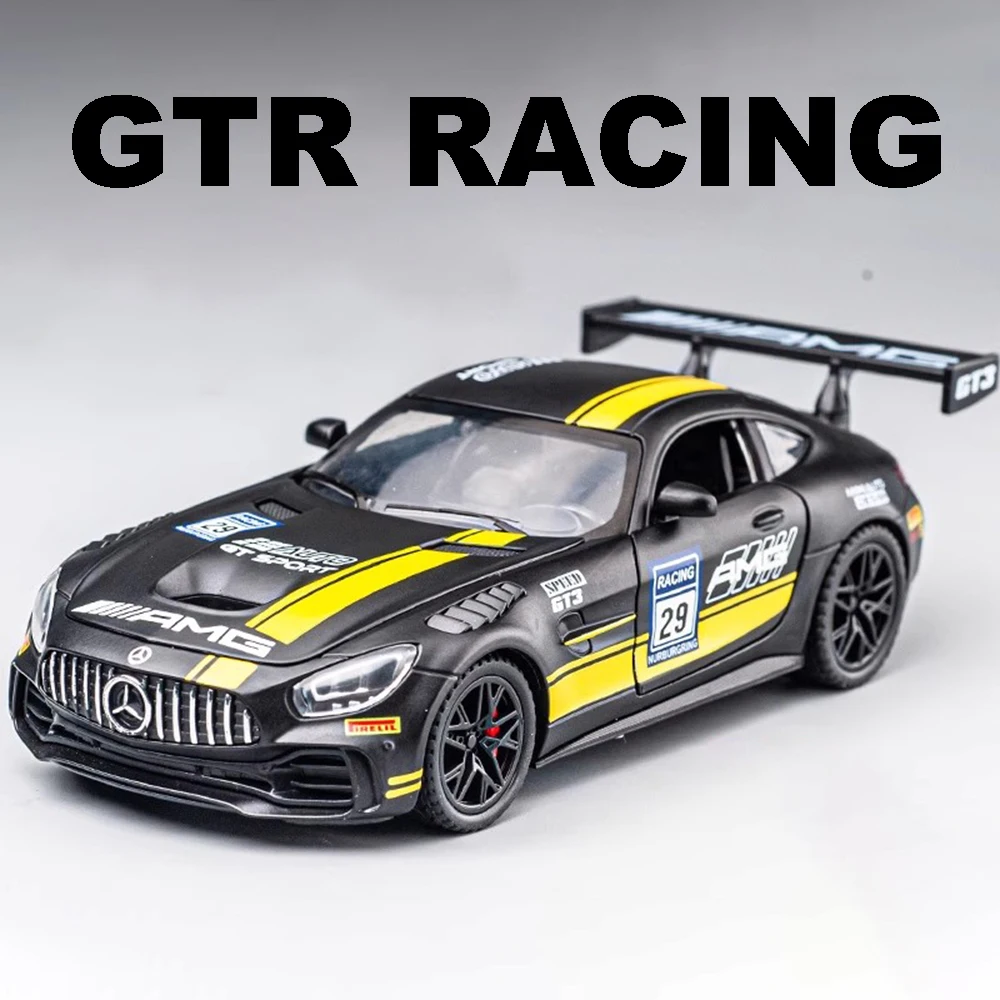 1:32 gt3 pista carro gtr modelo brinquedo som luz puxar para trás corpo de metal pneus de borracha carros da polícia modelos coleção presente para meninos