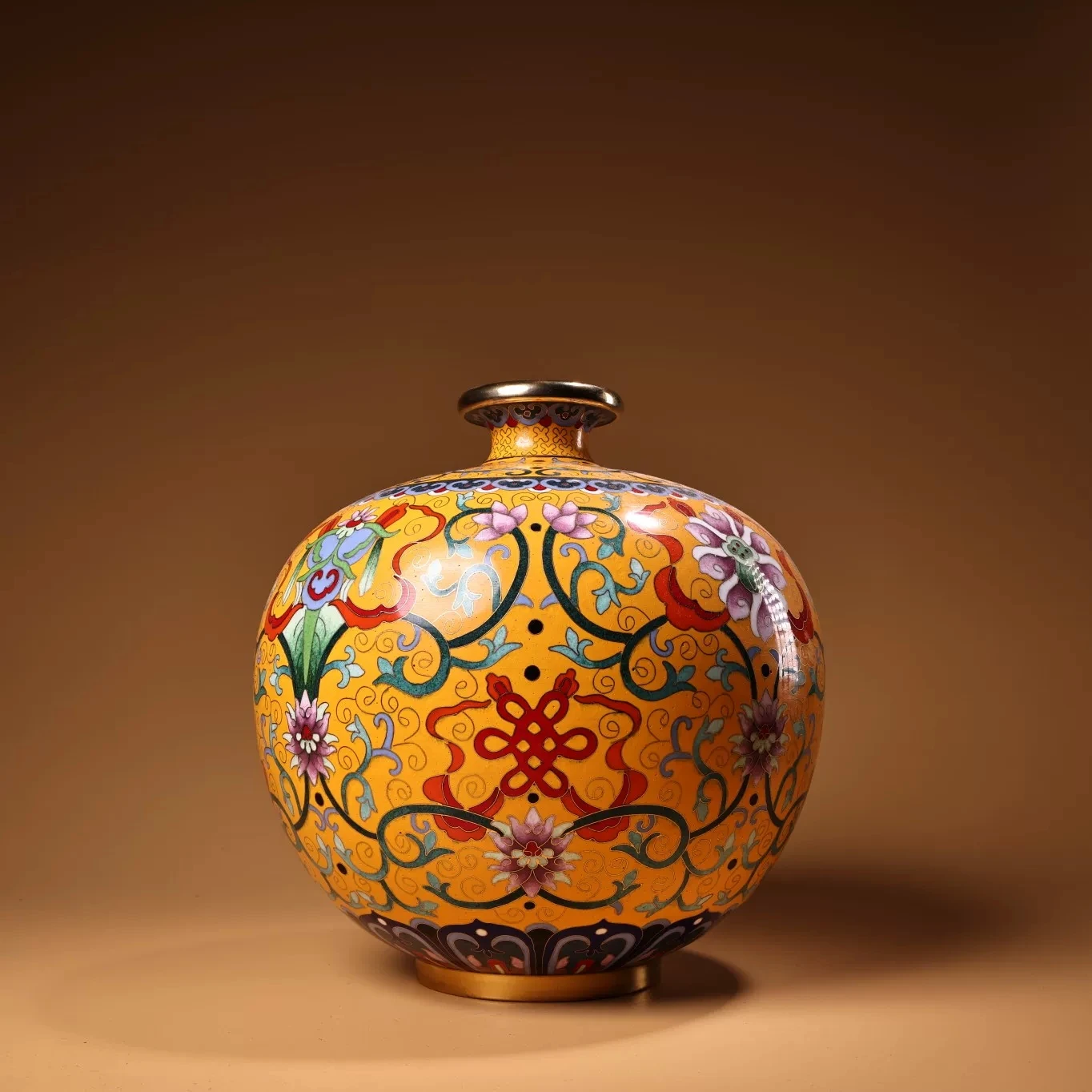 Vintage Chinese Gilt Cloisonne Enamel Vase Pair Eight Auspicious Symbols Heavy Patina Exquisite Craft