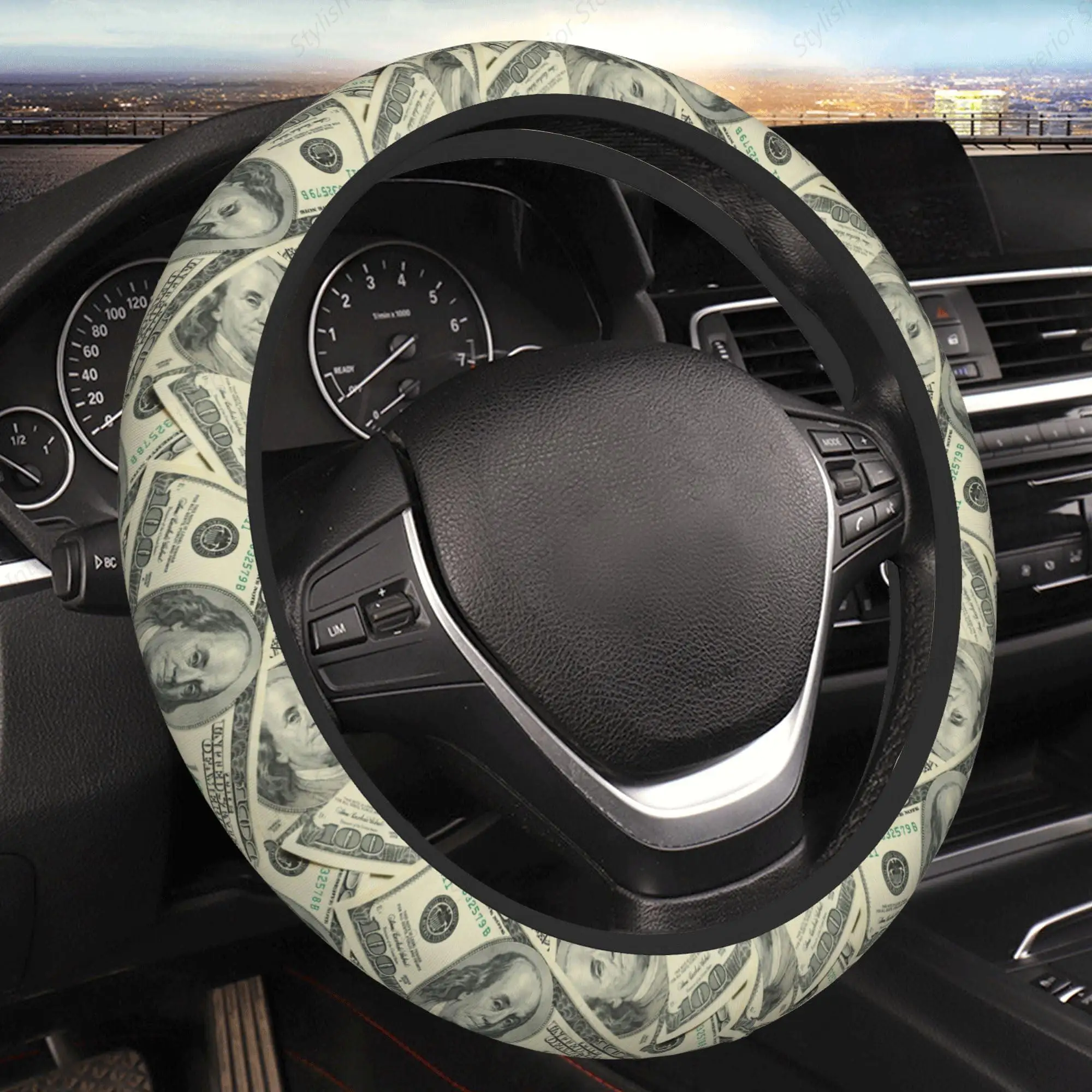 100 Dollar Money Car Steering Wheel Cover Universal 15 Inches Auto Accessories Steering Wheel Protector Anti-Slip Breathable