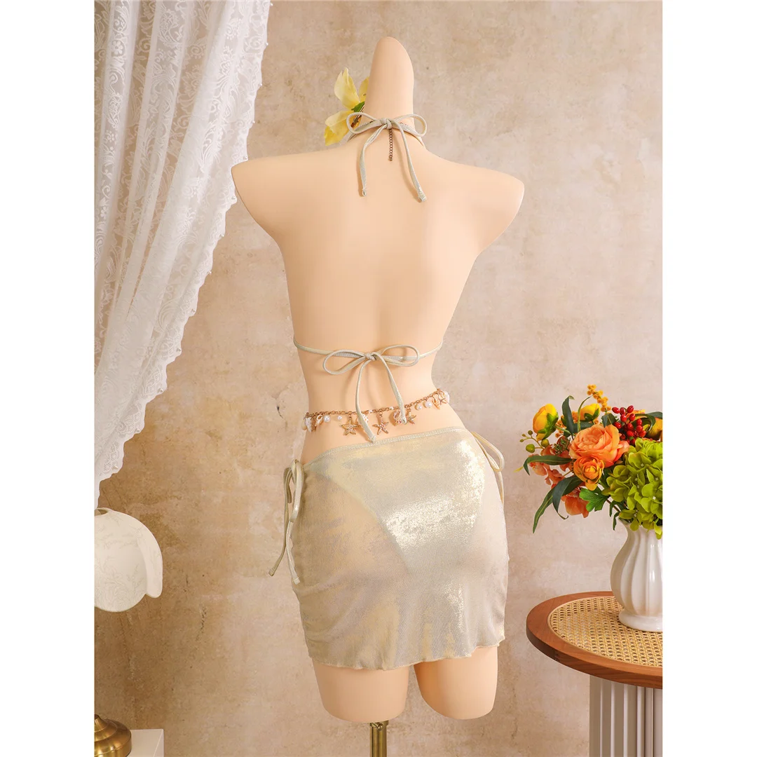 3D-Blumen mit Rock, Neckholder-Bikini, Damen-Badebekleidung, dreiteiliges Bikini-Set, gepolsterter Badeanzug, Badeanzug, Schwimmbekleidung V8368 – Detail 8