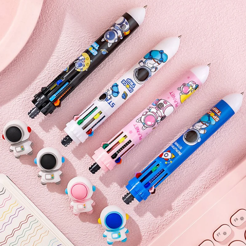 1PC Cartoon Astronaut Rabbit Mechanical Ballpoint Pen Multicolored Pens Colorful Refill School Office Writing Supplies