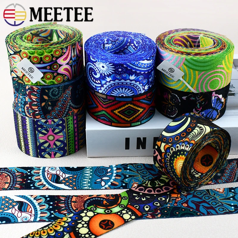 1/2Meters Meetee 38/50mm Ethnic Nylon Webbing Tapes Jacquard Ribbon Bag Strap Belt Decor Satin Tape Lace Trim Sewing Accessories