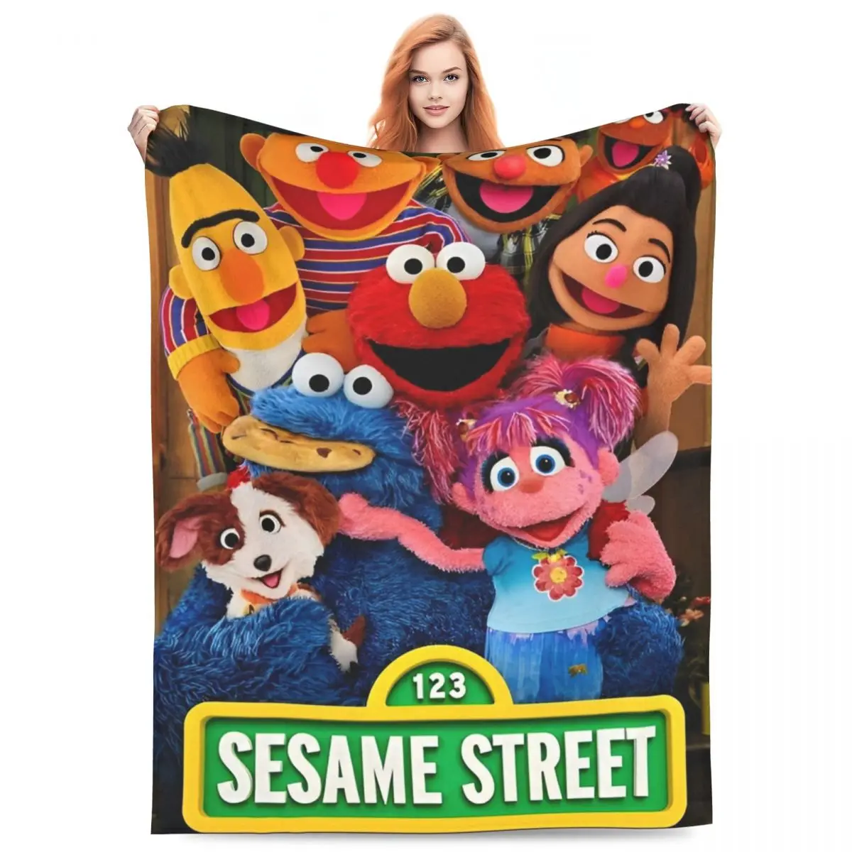 Sesame Street Cartoon Flannel Blanket Soft Durable Bedding Throws for Bedroom Camping Funny Bedspread Sofa Bed Cover